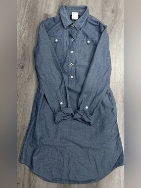 Patagonia Women’s 0 Organic Cotton Chambray Shirt Dress Blue Long Sleeve Pockets